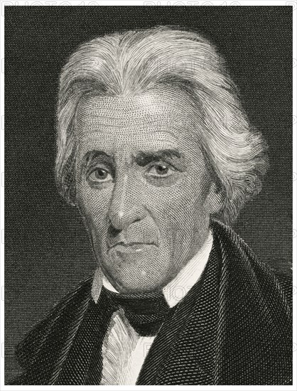 Andrew Jackson (1767-1845), Seventh President of the United States, Head and Shoulders Portrait, Steel Engraving, Portrait Gallery of Eminent Men and Women of Europe and America by Evert A. Duyckinck, Published by Henry J. Johnson, Johnson, Wilson & Company, New York, 1873