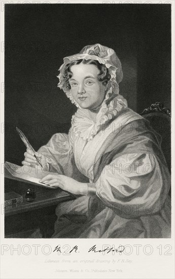 Mary Russell Mitford (1787-1855), English Poet and Dramatist, Seated Portrait, Steel Engraving, Portrait Gallery of Eminent Men and Women of Europe and America by Evert A. Duyckinck, Published by Henry J. Johnson, Johnson, Wilson & Company, New York, 1873