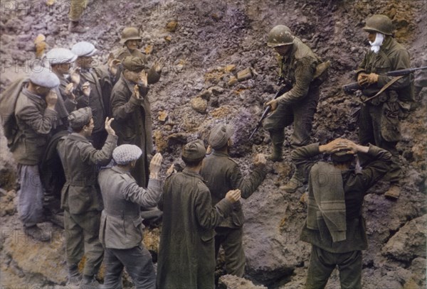 Captured German Soldiers Taken Prisoner by U.S. Troops near Pointe du Hoc, Normandy, France, June 1944