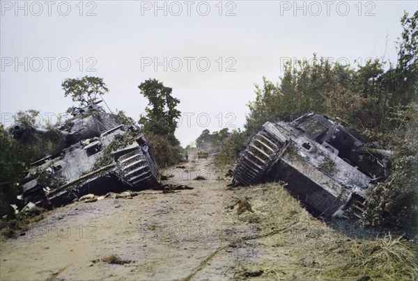 Two Damaged German Panther Tanks, Battle of Normandy, France, June 1944