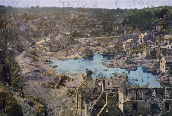 Town in Ruins after Allied Victory against Germans, Saint-Lo, France, July 1944
