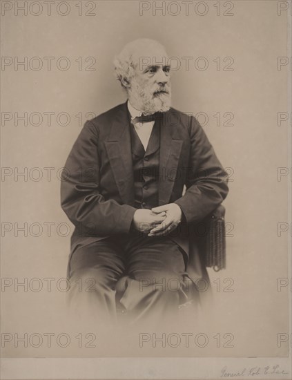 Robert E. Lee (1807-70), American and Confederate Soldier, Commander of Confederate States Army during American Civil War 1862-65, Three-Quarter Length Seated Portrait, Photograph by Alexander Gardner, 1865