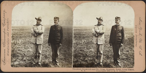 Theodore Roosevelt and Dr. Cross, Montauk Point, Long Island, Stereo Card, R.Y. Young for American Stereoscopic Co., 1898