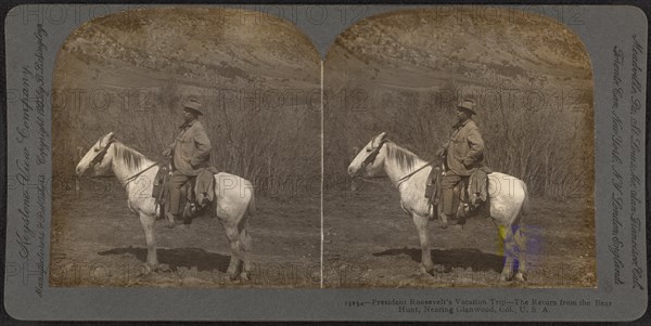 President Roosevelt's Vacation Trip, the Return from the Bear Hunt, nearing Glenwood, Col., USA, Stereo Card, Keystone View Company, 1905