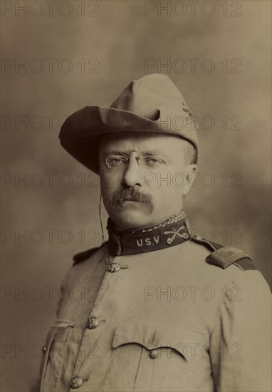 Theodore Roosevelt, Head and Shoulders Portrait in Rough Riders Military Uniform, Photograph by Arthur Hewitt, 1900
