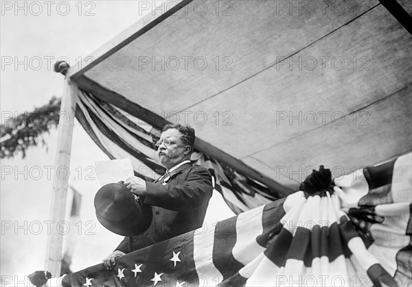 Theodore Roosevelt Addressing Crowd upon Arrival in the United States after Traveling to Europe and Africa for a Year, New York City, New York, USA, Bain News Service, June 18, 1910
