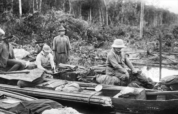 Theodore Roosevelt seated in Boat during Roosevelt-Rondon Scientific Expedition, Brazil, Photograph by Kermit Roosevelt, 1913