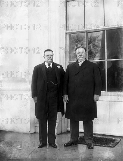 President Theodore Roosevelt with President-Elect William Howard Taft at White House Prior to Presidential Inauguration, Washington, D.C., USA, Harris & Ewing, March 4, 1909