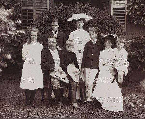 U.S. President Theodore Roosevelt and Wife Edith Surrounded by their Children, Full-length Portrait, Photograph by Pach Bros., 1907