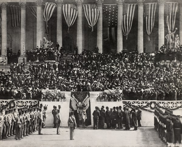 Theodore Roosevelt being sworn in as President of the United States by Chief Justice Melville Fuller, Washington, D.C., USA, March 4, 1905