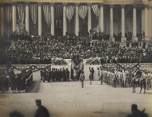 Theodore Roosevelt being sworn in as President of the United States by Chief Justice Melville Fuller, Washington, D.C., USA, March 4, 1905