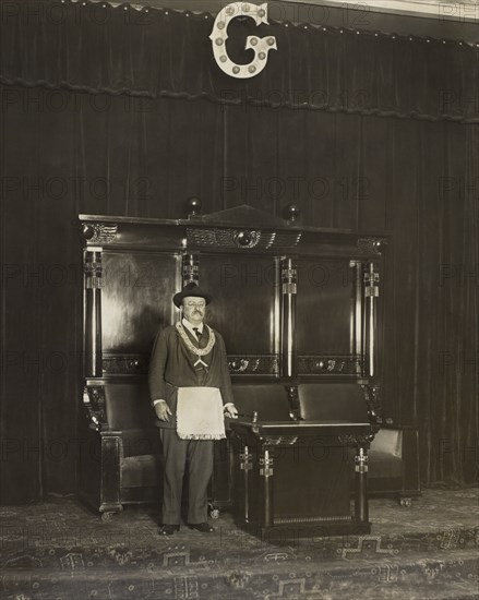 Theodore Roosevelt, The Master Mason, Full-Length Portrait wearing Freemasonry Accessories Standing with Gavel, Photograph by J.L. Phelps, Spokane, 1912