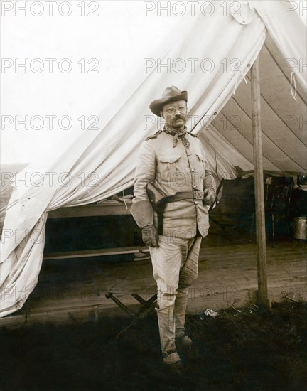 Colonel Theodore Roosevelt, Full-Length Standing Portrait in Military Uniform, Montauk, New York, USA, Photograph by Siegel-Cooper Co., September 1898