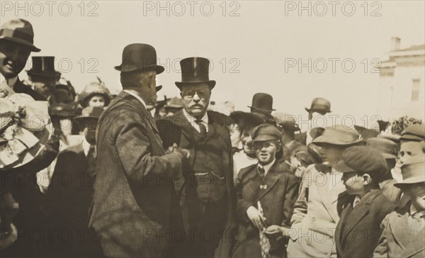 Theodore Roosevelt, Standing in Crowd while Campaigning for U.S. President, Nevada, USA, Photograph by Moore & Stone, June 1912