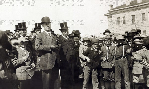 Theodore Roosevelt, Standing in Crowd while Campaigning for U.S. President, Nevada, USA, Photograph by Moore & Stone, June 1912