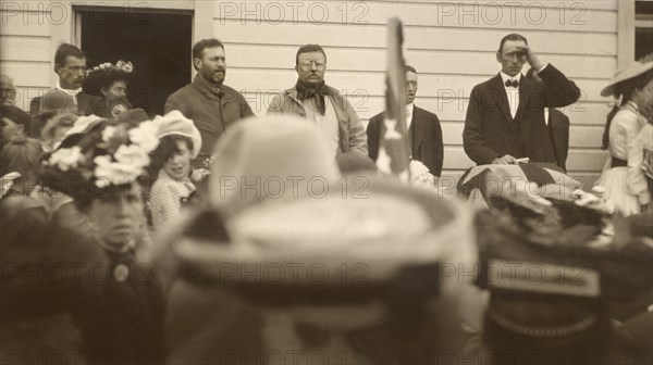 U.S. President Theodore Roosevelt attending Religious Service at School House, Divide Creek, Colorado, USA, Photograph by Charles A. Bradley, 1905