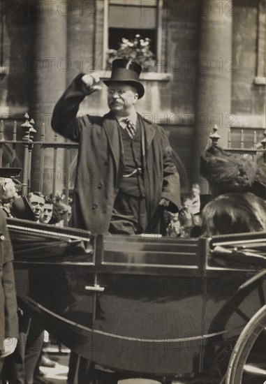 Theodore Roosevelt Saluting Crowd during Public Appearance, New York City, New York, USA, American Press Association, July 1910