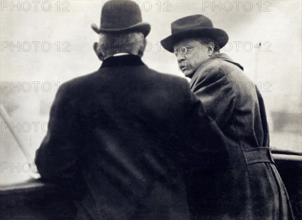 Former U.S. President Theodore Roosevelt, half-length Portrait with Richelieu, Head of Norwegian Merchant Marines, on Board Queen Maud, during Voyage from Elsinore to Copenhagen, American Press Association, May 1910