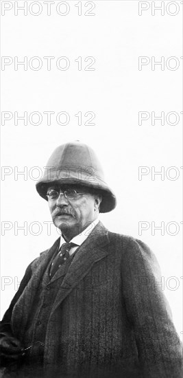 Half-Length Portrait of Former U.S. President Theodore Roosevelt Wearing Pith Helmet while on Extended African Safari, Smithsonian-Roosevelt African Expedition, March 1910