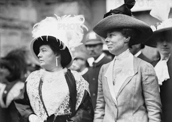 L-R: Mrs. Norman E. Mack and Helen Herron Taft, Half-Length Portrait while in attendance at the Democratic National Convention, Fifth Regiment Armory, Baltimore, Maryland, USA, Photograph by Harris & Ewing, July 1912