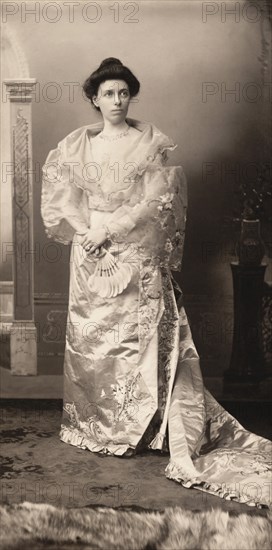 Helen Herron Taft, Full-Length Portrait in Elegant Gown while Visiting Philippines with her husband William Howard Taft, where Taft was Heading up the 2nd Philippine Commission (aka Taft Commission), Manila, Philippines, Photograph by Till's Studio, 1901