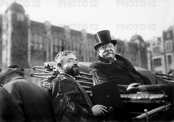 U.S. President William Howard Taft with Professor Schuyler during Visit to City College of New York (CCNY), New York City, New York, USA, Photograph by Bain News Service, October 1912