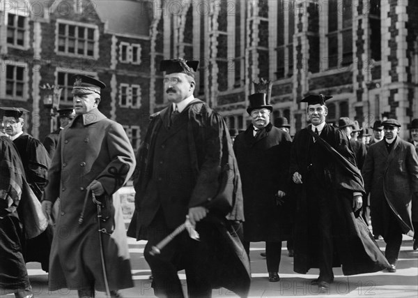 U.S. President William H. Taft (center in Top Hat) and City College President Dr. John H. Finley outside City College of New York (CCNY) where a Reception was held to honor Dr. Alexis Carrel for his Nobel Prize in Medicine, New York City, New York, USA, Photograph by Bain News Service, 1912