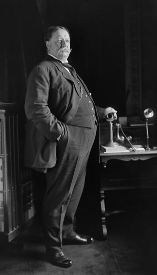 William Howard Taft Receiving Telephone Call from U.S. President Theodore Roosevelt informing him that he had been nominated as Republican Candidate for U.S. President, Photograph by George W. Harris, Harris & Ewing, June 1908