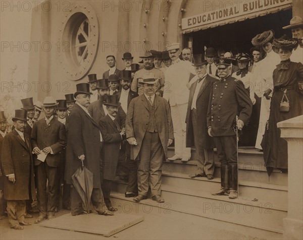 U.S. Secretary of War William Howard Taft with Group of People at Louisiana Purchase Exposition, St. Louis, Missouri, USA, Photograph by Jessie Tarbox Beals, 1904