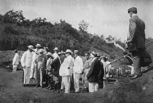 U.S. President William Howard Taft (center) during Construction Inspection of Panama Canal, Photograph by Harris & Ewing, November 1910