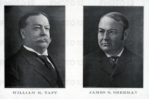 Republican Nominees for President and Vice President, William H. Taft, James S. Sherman, Campaign Poster, Photo Credits (L-R) Baker Art Gallery, Harris & Ewing, Published by Oscar Marshall, 1909