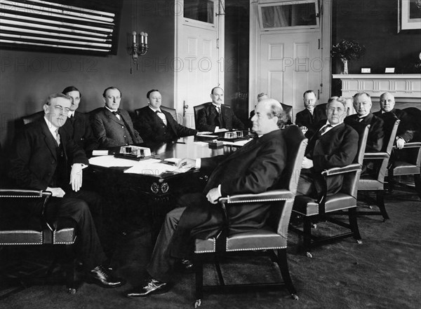 U.S. President Woodrow Wilson (far left) and his Cabinet Members Seated around Table, Washington, D.C., USA, Photograph by Barnett McFee Clinedinst, 1913