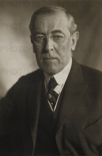 Woodrow Wilson (1856-1924) 28th President of the United States 1913-1921, Head and Shoulders Portrait, Photograph by Harris & Ewing 1919