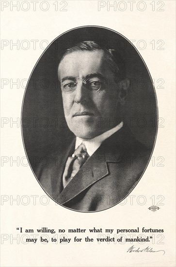 U.S. President Woodrow Wilson, Head and Shoulders Portrait, Presidential Re-Election Campaign Poster, Harris & Ewing, 1916