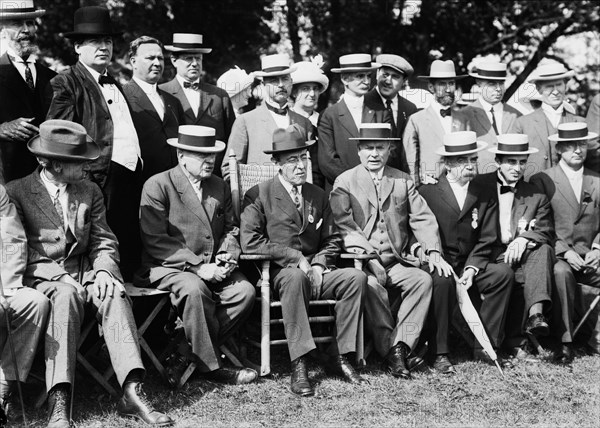 Democratic Presidential Nominee, New Jersey Governor Woodrow Wilson (sitting center left) Speaking with James Beauchamp Clark, Speaker of the U.S. House of Representatives and other fellow Democratic Politicians, Sea Girt, New Jersey, USA, Bain News Service, August 1912