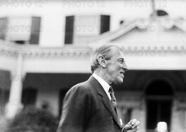 Democratic Presidential Nominee, New Jersey Governor Woodrow Wilson a few hours after Nomination, Half-Length Portrait at his Summer Residence, Sea Girt, New Jersey, USA, Bain News Service, July 2, 1912