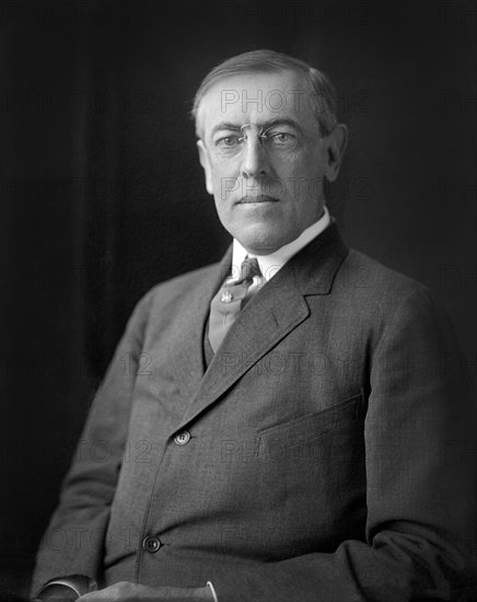 Woodrow Wilson (1856-1924) 28th President of the United States 1913-1921, Half-Length Portrait, Photograph by Harris & Ewing, 1913-1917