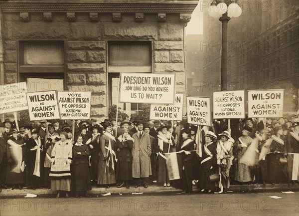 Suffragists Protest U.S. President Woodrow Wilson's Opposition to Woman Suffrage, Chicago, Illinois, USA, Photograph by Burke & Atwell, October 1916