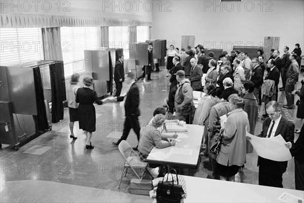 Group of People Voting for President, Prince Georges County, Maryland, USA, photograph by Thomas J. O'Halloran, November 3, 1964