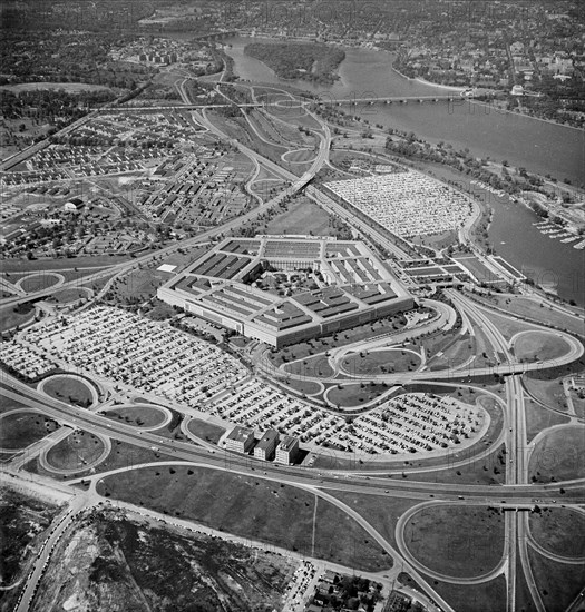 High Angle View of Pentagon Building and Surrounding Area, Arlington, Virginia, USA, photograph by Thomas J. O'Halloran, 1956