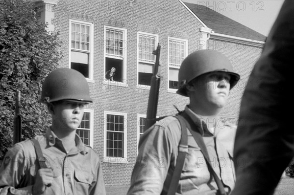 National Guard on Patrol during School Integration, Clinton, Tennessee, USA, photograph by Thomas J. O'Halloran, September 1956