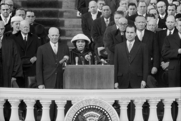 Marian Anderson performing at during Inauguration of U.S. President Dwight Eisenhower and Vice President Richard Nixon, Washington, D.C., USA, photographer Warren K. Leffler, January 21, 1957