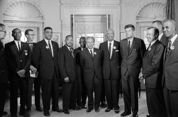 Civil rights leaders meet with U.S. President John F. Kennedy, Oval Office, White House, after the March on Washington for Jobs and Freedom, Washington, D.C., USA, photograph by Warren K. Leffler, August 28, 1963