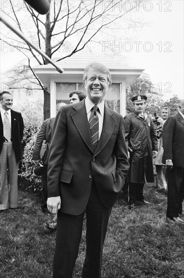 U.S. President Jimmy Carter during Egyptian President Anwar Sadat's visit to the White House, Washington, D.C., USA, photograph by Marion S. Trikosko, April 5, 1977