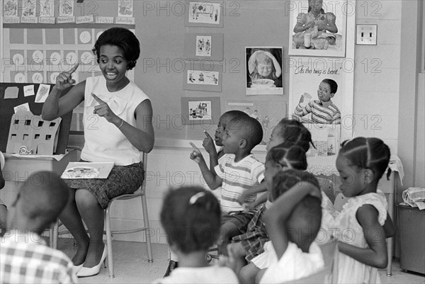 Teacher and Young Students in Head Start Summer Class, Webb Elementary School, Washington, D.C., USA, photograph by Thomas J. O'Halloran, July 14, 1965
