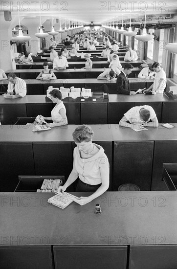 Workers at Federal Bureau of Investigation, Department of Justice Building, Washington, D.C., USA, photograph by Thomas J. O'Halloran, August 1956