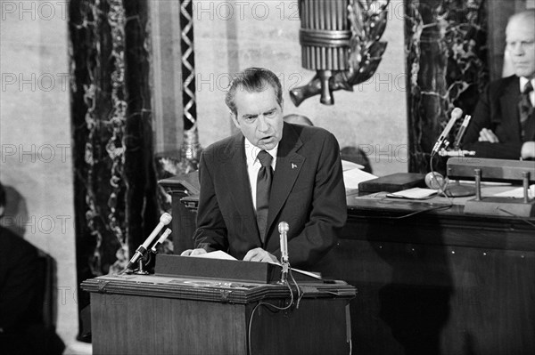 U.S. President Richard Nixon Delivering his State of the Union Address, Washington, D.C., USA, photograph by Marion S. Trikosko, January 30, 1974