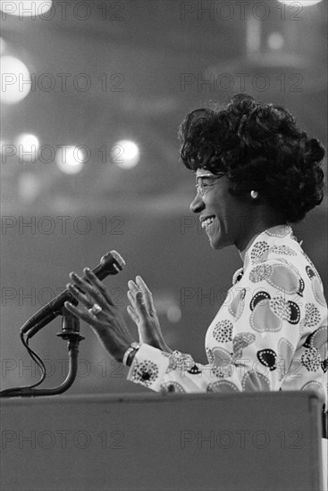Democratic U.S. Congresswoman Shirley Chisholm at Podium during Third Session of Democratic National Convention, Miami, Florida, USA, photograph by Warren K. Leffler, July 12, 1972