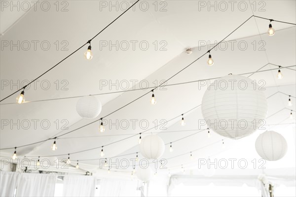 Lights and Paper Lanterns in Wedding Tent