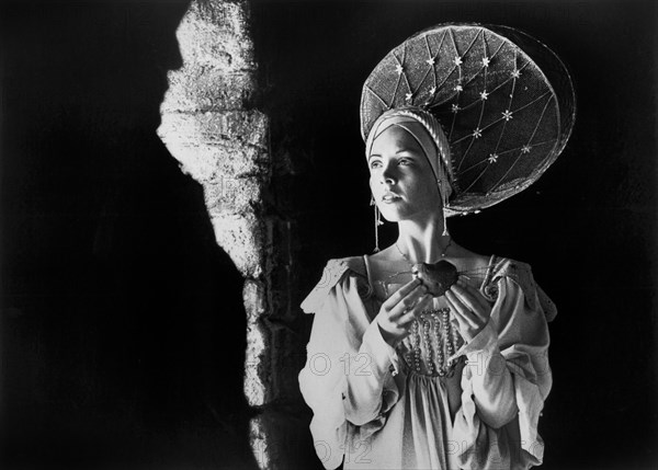Deborah Fallender, on-set of the British Fantasy Film, "Jabberwocky", Python Films, Umbrella Films, Columbia-Warner Distributors, 1977